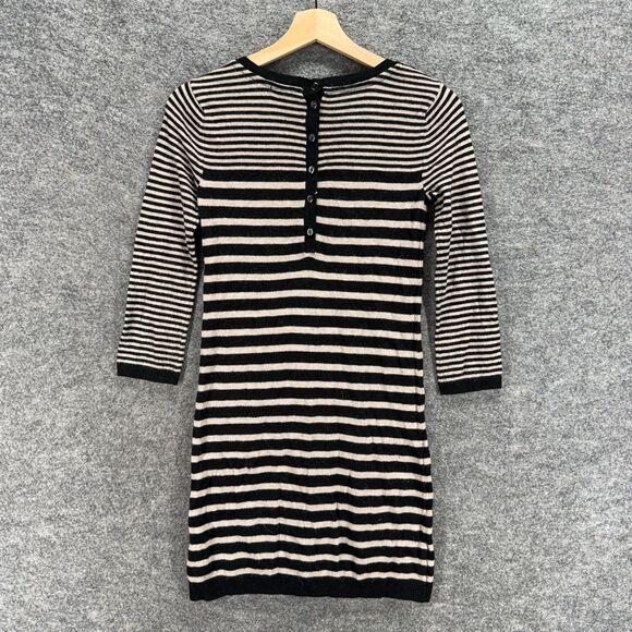 H&M Sweater Dress Women XS Black Striped Short Alpaca Button Up Long Sleeve - Picture 2 of 7